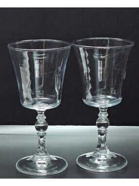 Vintage Clear Glass Goblets set/2 ornate stem elegant drinkware 6.75"